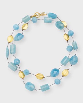 Aquamarine Combination and Gold Vermeil Beaded Necklace