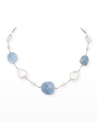 Aquamarine, Pearl & Crystal Station Necklace