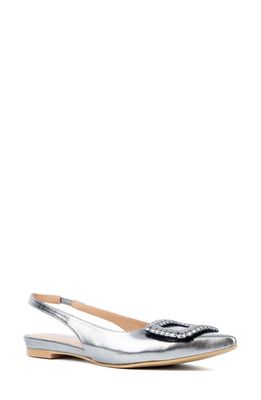 Aquatalia Janetta Buckle Metallic Weatherproof Slingback Flat in Silver at Nordstrom, Size 10