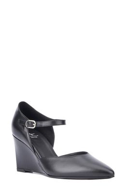 Aquatalia Penelopy Ankle Strap Pointed Toe Wedge Pump in Black