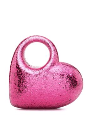 Aquazzura Heart glitter-embellished clutch bag - Pink