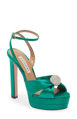 Aquazzura Yes Darling Ankle Strap Platform Sandal in Emerald