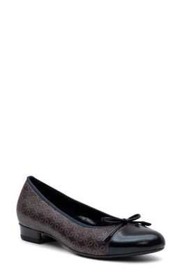 ara Belinda Ballet Flat in Navy/Brown Logo Print