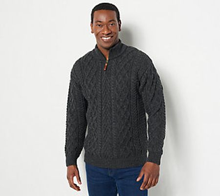Aran Craft Merino Wool Men's Half Zip Sweater
