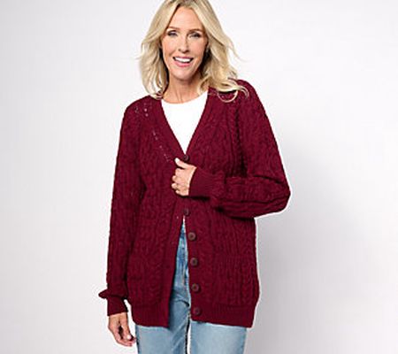 Aran Craft Merino Wool V-Neck Button Front Sweater