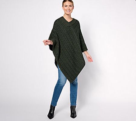 Aran Craft Merino Wool V-Neck Sweater Poncho