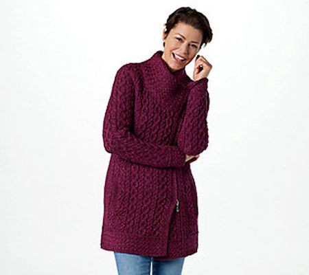 Aran Craft Pet Merino Wool Long Asymmetric Zip Front Sweater