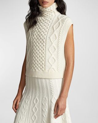 Aran Sleeveless Wool-Cashmere Turtleneck Sweater