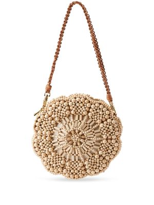 Aranaz bead-embellished flower shoulder bag - Neutrals