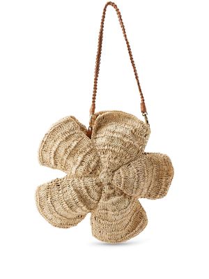 Aranaz flora-detail straw crossbody bag - Neutrals