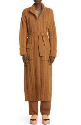 arch4 Bond Street Cable Stitch Belted Extralong Cashmere Cardigan in Vicuna