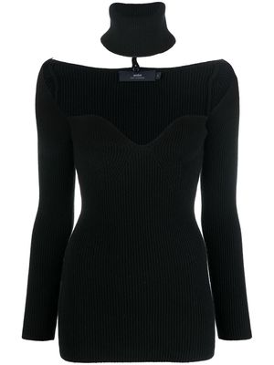 arch4 sweetheart-neck ribbed-knit top - Black