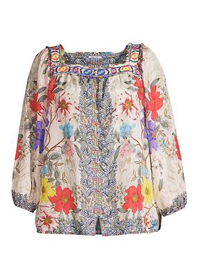 Archibal Luciana Embroidered Silk Blouse