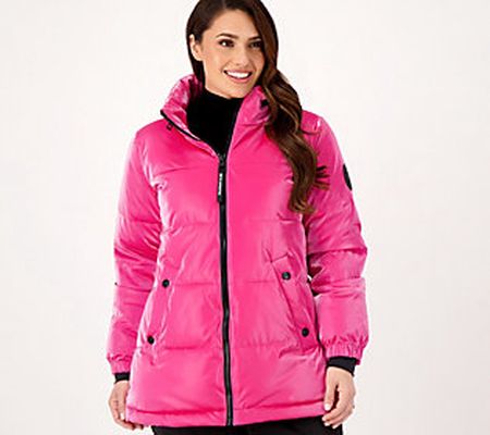 Arctic Expedition Liquid Shine Puffer Coat with Stand Collar