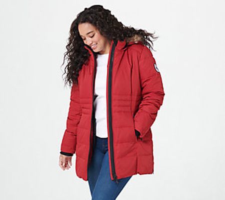 Arctic Expedition Quilted Zip Front Down Coat with Hood