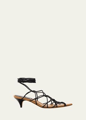 Arden Strappy Caged Ankle-Tie Sandals