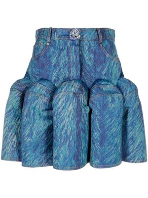 AREA abstract-print godet miniskirt - Blue