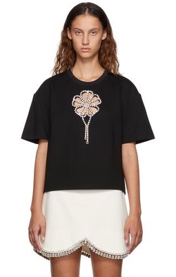 AREA Black Crystal Flower T-Shirt