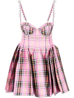 AREA checked crystal-embellished dress - PINK PLAID