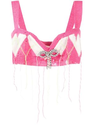 AREA cropped argyle-knit bra top - Pink