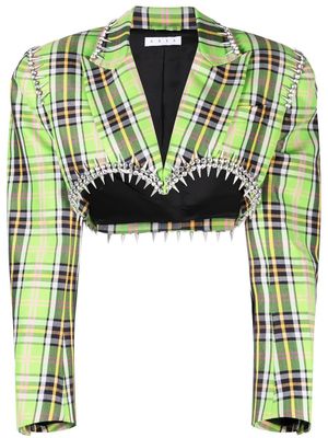 AREA cropped check-pattern jacket - Green