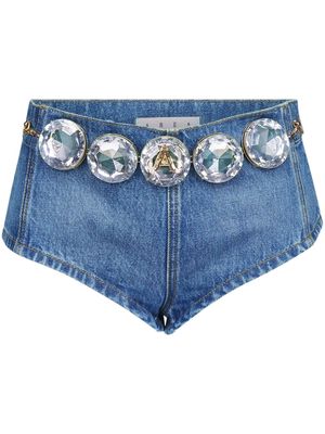 AREA crystal-belt denim shorts - Blue