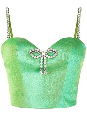 AREA crystal bow-embellished corset top - Green