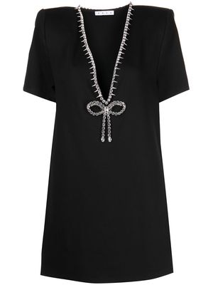 AREA crystal bow v-neck T-shirt dress - Black