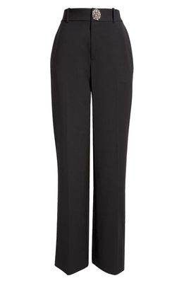 Area Crystal Brooch Back Slit Stretch Wool Trousers in Charcoal