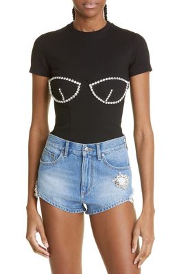 Area Crystal Bustier Cup T-Shirt in Black