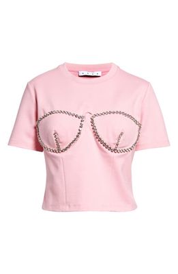 Area Crystal Bustier Cup T-Shirt in Pale Pink