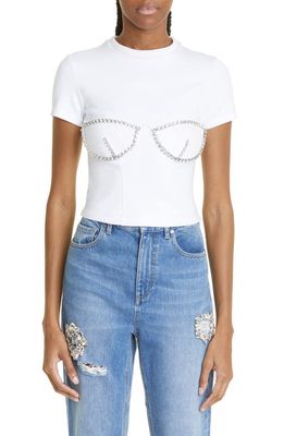 Area Crystal Bustier Cup T-Shirt in White