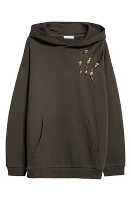 Area Crystal Claw Cutout Cotton French Terry Hoodie in Charcoal