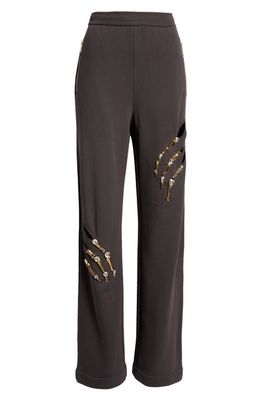 Area Crystal Claw Cutout Sweatpants in Charcoal