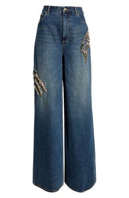 Area Crystal Claw Cutout Wide Leg Jeans in Vintage Indigo