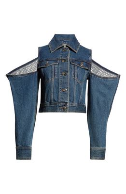 Area Crystal Cutout Sleeve Denim Jacket in Vintage Indigo
