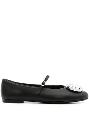 AREA crystal-detail leather ballerina shoes - Black