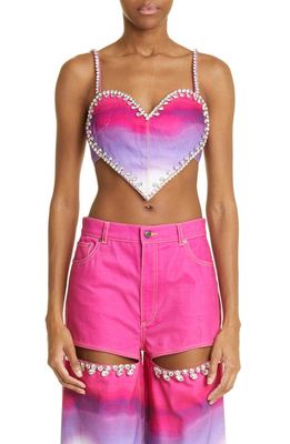 Area Crystal Detail Ombré Heart Top in Pink Multi