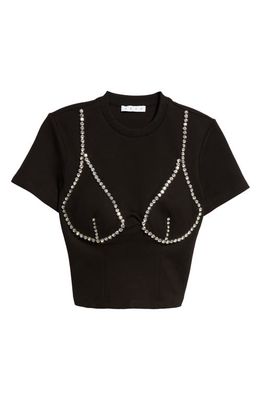 Area Crystal Embellished Bustier Cup T-Shirt in Black
