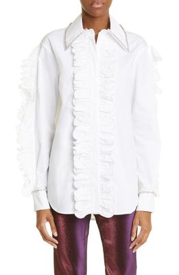 Area Crystal Embellished Cotton Poplin Button-Up Shirt in White