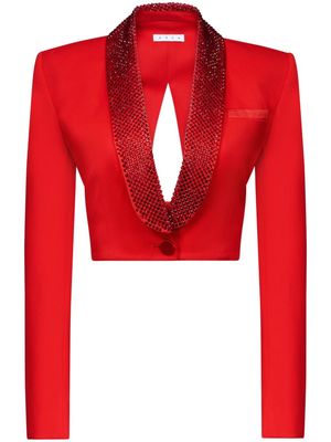 AREA crystal-embellished cropped blazer - Red