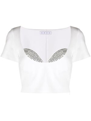 AREA crystal-embellished cropped T-shirt - WHITE