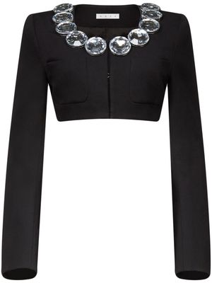 AREA crystal-embellished cropped wool jacket - Black