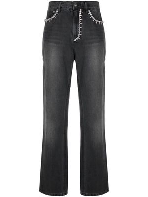 AREA crystal-embellished cut-out jeans - Black