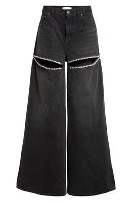 Area Crystal Embellished Cutout Wide Leg Jeans in Black