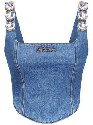 AREA crystal-embellished denim corset top - Blue