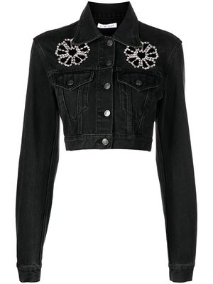 AREA crystal-embellished denim jacket - Black