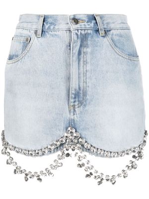AREA crystal-embellished denim mini skirt - Blue