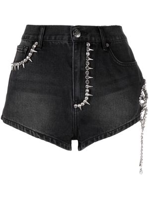 AREA crystal-embellished denim shorts - Black