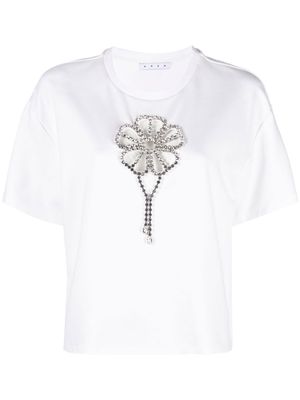 AREA crystal-embellished floral-detail T-shirt - White